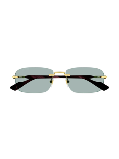 Shop Gucci Men's  125th Street Rimless 56mm Rectangular Sunglasses In Gold Multi