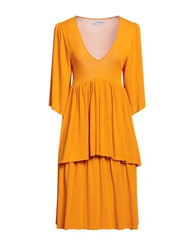 Shop Scaglione Woman Midi Dress Ocher Size S Viscose, Cotton In Yellow
