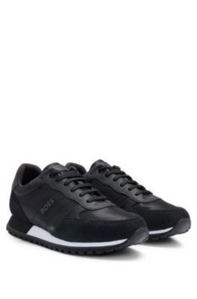 Shop Hugo Boss Running-style Trainers In Mixed Materials With Logo Details In Black