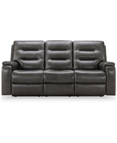 Shop Abbyson Living Waylen 81.5" Top-grain Leather Manual Reclining Sofa In Gray