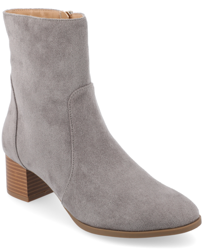 Shop Journee Collection Women's Hayven Tru Comfort Foam Stacked Block Heel Almond Toe Booties In Gray