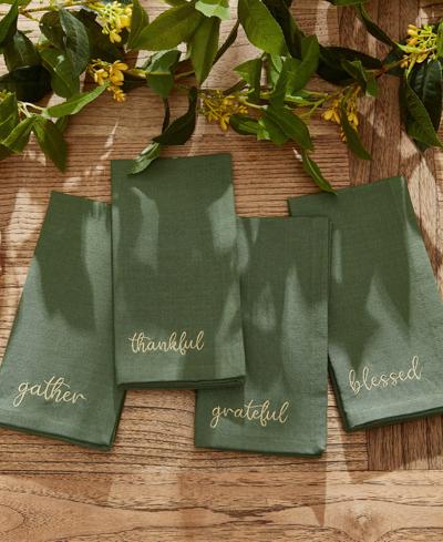 Elrene Harvest Sentiment Embroidered Napkins, Set Of 4, 17" X 17" In Green