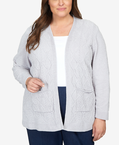 Shop Alfred Dunner Plus Size Classics Chenille Long Open Cardigan Sweater In Gray