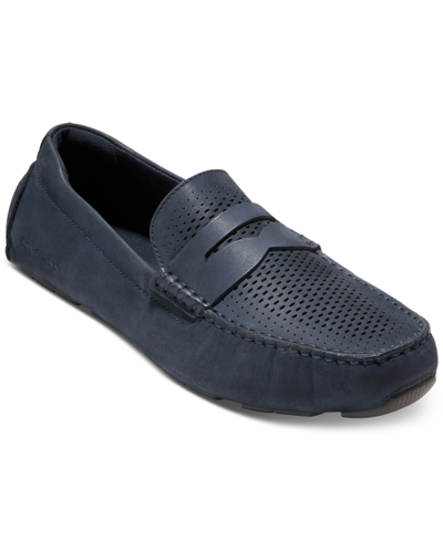 Shop Cole Haan Men's Grand Laser Penny Driving Loafer Men's Shoes In Navy Ink Nubuck/pavement