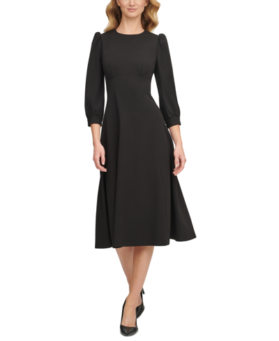 Shop Calvin Klein Women's Round-neck Scuba Crepe Midi Dress In Black