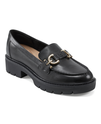 Shop Easy Spirit Women's Eflex Kinndle Slip-on Lug Sole Casual Loafers In Black Leather