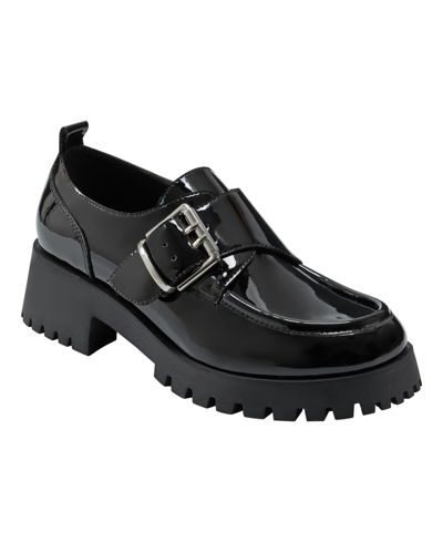 Shop Marc Fisher Women's Hazelton Slip-on Lug Sole Casual Loafers In Black Patent- Faux Patent Leather
