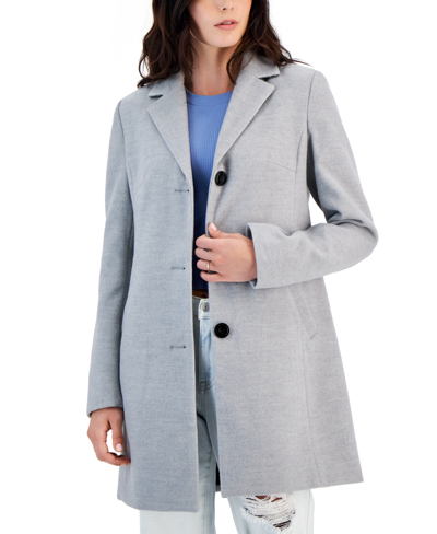 Shop Maralyn & Me Juniors' Long-sleeve Reefer Coat, Created For Macy's In Heather Grey