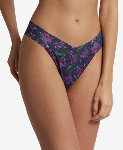 Shop Hanky Panky Printed Signature Lace Original Rise Thong, Pr4811 In Twilight Blooms