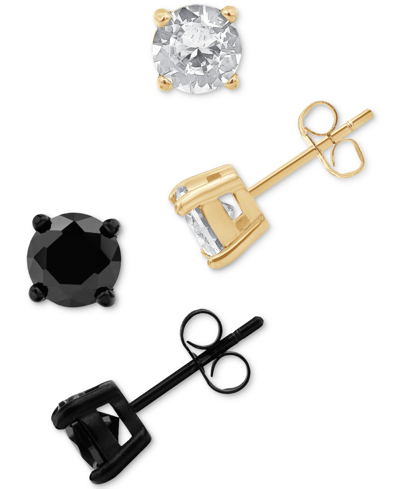 Shop Blackjack Men's 2-pc. Set Cubic Zirconia Stud Earrings In Black & Gold-tone Ion-plated Sterling Silver