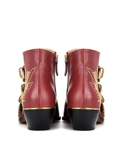 Shop Chloé Susanna Studded Leather Ankle Boots In Cherry Syrup