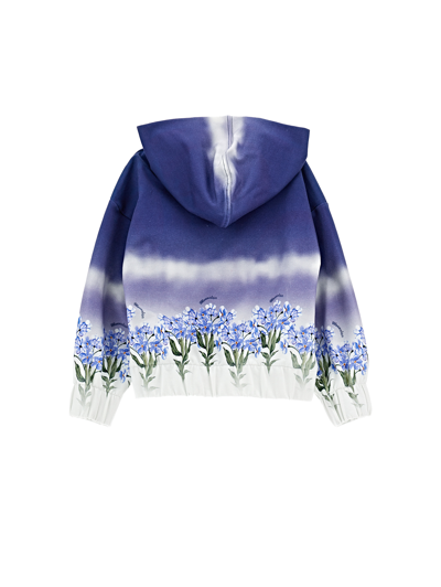 Monnalisa Printed Cotton Zip Hoodie In Blue + Cream