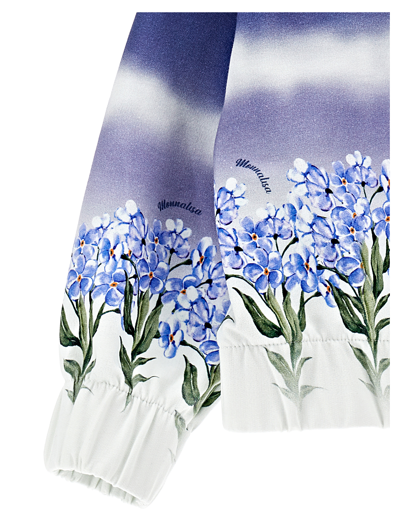 Monnalisa Printed Cotton Zip Hoodie In Blue + Cream
