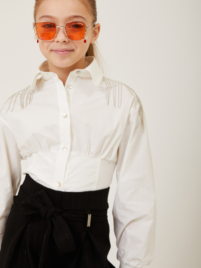 Monnalisa Bustier Poplin Shirt In Cream