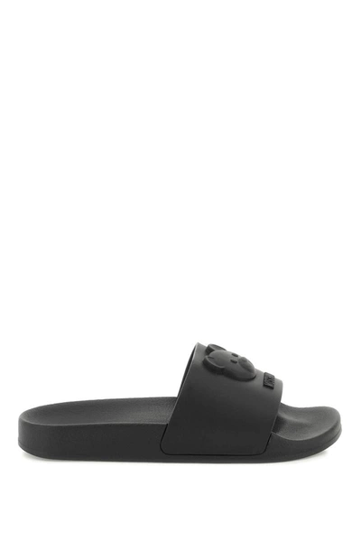 Shop Moschino Rubber Slides With Embossed Teddy Bear In Black