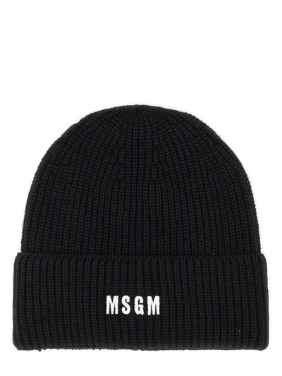Shop Msgm Beanie Hat In Black