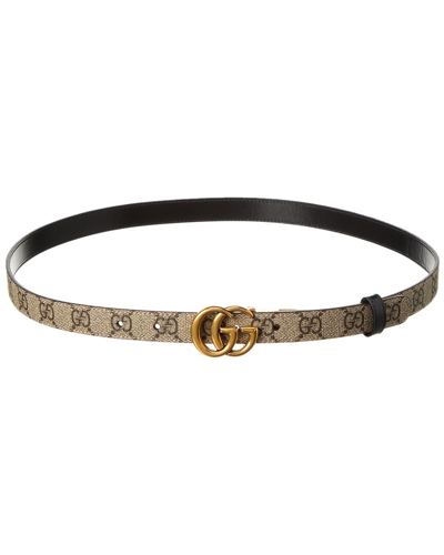 Shop Gucci Gg Marmont Thin Reversible Gg Supreme Canvas & Leather Belt In Black