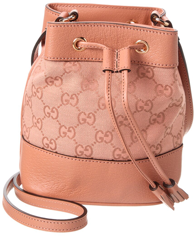 Shop Gucci Ophidia Mini Gg Canvas & Leather Bucket Bag In Pink