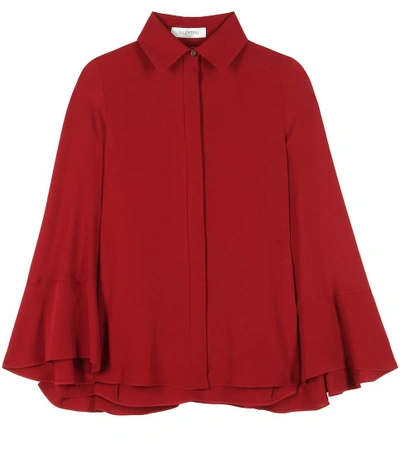 Valentino Silk Cape Blouse In Red