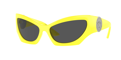 Shop Versace Dark Grey Cat Eye Ladies Sunglasses Ve4450 541887 60 In Dark / Grey / Yellow