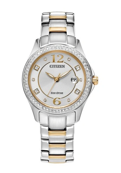 Shop Citizen Crystal Ladies Eco-drive Watch Fe1146-71a In Two Tone  / Gold Tone / Silver