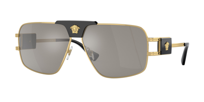 Shop Versace Grey Mirror Silver Navigator Mens Sunglasses Ve2251 10026g 63 In Gold / Grey / Silver
