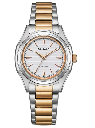 Shop Citizen Elegance Eco-drive White Dial Two-tone Ladies Watch Fe2116-85a In Two Tone  / Gold Tone / Rose / Rose Gold Tone / White
