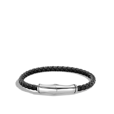 Shop John Hardy Bamboo Sterling Silver And Leather Strap Station Bracelet - Bm5929blxm In Silver-tone