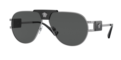 Shop Versace Dark Grey Pilot Mens Sunglasses Ve2252 100187 63 In Dark / Grey / Gun Metal / Gunmetal