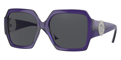 Shop Versace Dark Grey Square Ladies Sunglasses Ve4453 541987 56 In Dark / Grey / Purple