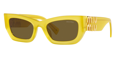 Shop Miu Miu Brown Cat Eye Ladies Sunglasses Mu 09ws 17l01t 53 In Brown / Yellow