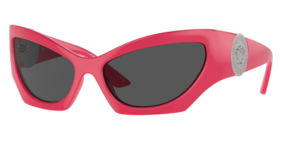 Shop Versace Dark Grey Cat Eye Ladies Sunglasses Ve4450 541787 60 In Dark / Grey / Pink