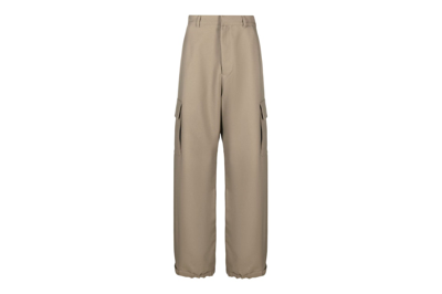 Pre-owned Off-white Ow Emb Drill Wide-leg Cargo Trousers Almond Beige