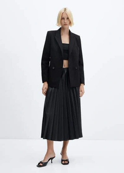 Shop Mango Leather-effect Pleated Skirt Black
