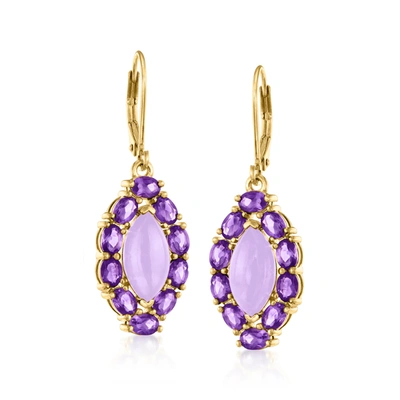 Ross-simons Lavender Jade And Amethyst Drop Earrings In 18kt Gold Over Sterling In Purple