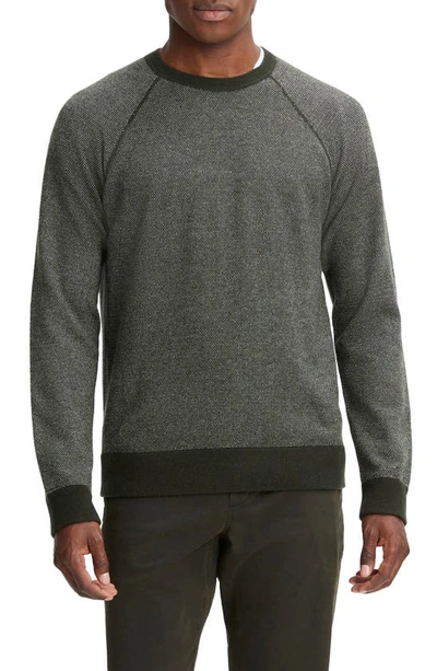 Shop Vince Birdseye Jacquard Wool, Cotton & Cashmere Sweater In Moss Green/ Deco Crea