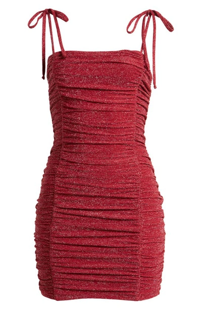 Shop Jump Apparel Shimmer Ruched Party Dress In Wine