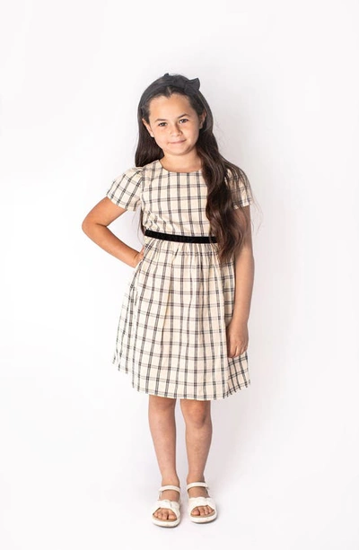Popatu Plaid Flutter Sleeve Cotton Dress In Grey Multi