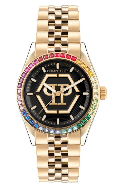Shop Philipp Plein Date Superlative Bracelet Watch, 38mm In Ip Yellow Gold