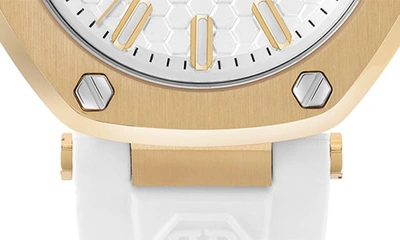 Shop Philipp Plein The Hexagon Silicone Strap Watch, 38mm In Ip Yellow Gold