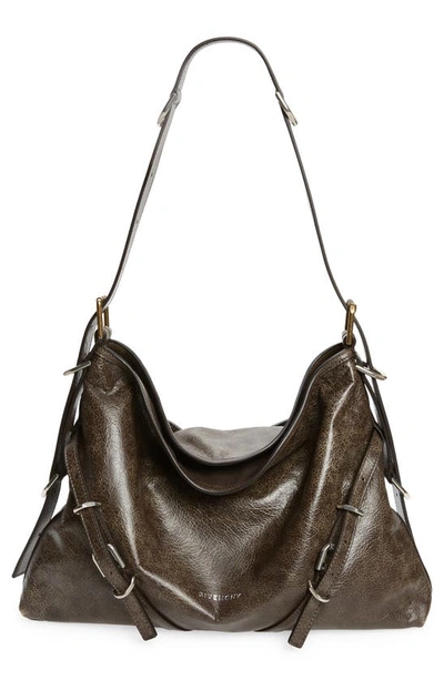 Shop Givenchy Medium Voyou Calfskin Leather Hobo Bag In Walnut Brown