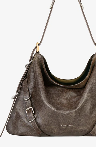 Shop Givenchy Medium Voyou Calfskin Leather Hobo Bag In Walnut Brown