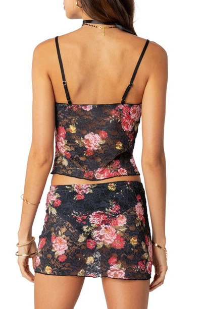 Edikted Portofino Floral Sheer Lace Camisole In Black