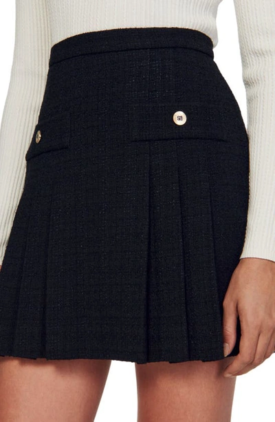 Shop Sandro Katyna High Waist Tweed Skirt In Black