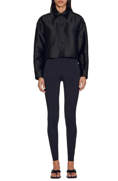 Shop Sandro Mella Long Sleeve Crop Blouse In Black