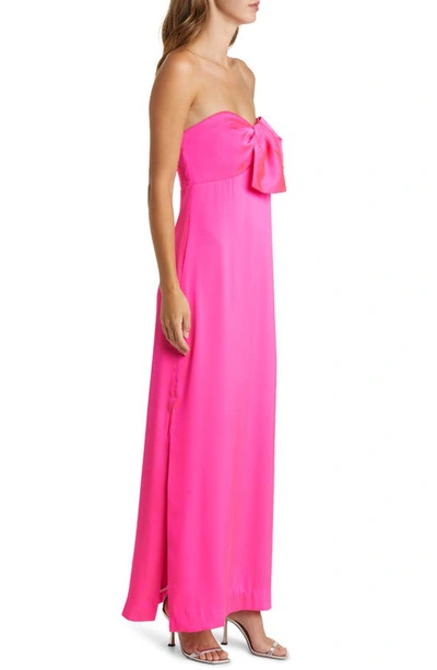 Shop Lilly Pulitzer Carlynn Bow Strapless Satin Maxi Dress In Pink Palms