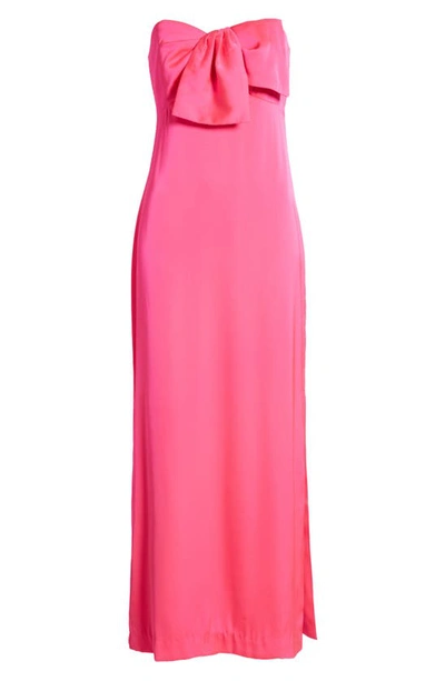 Shop Lilly Pulitzer Carlynn Bow Strapless Satin Maxi Dress In Pink Palms