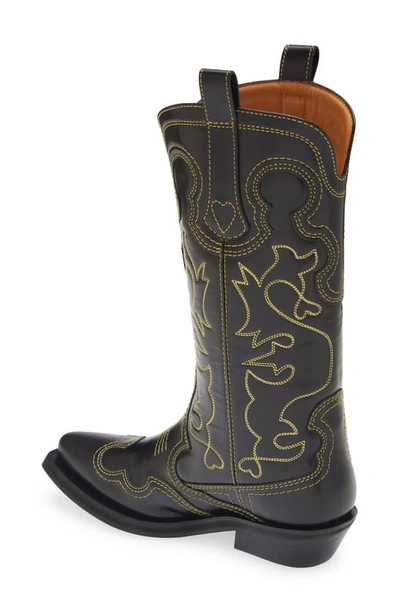 Shop Ganni Embroidered Western Boot In Black