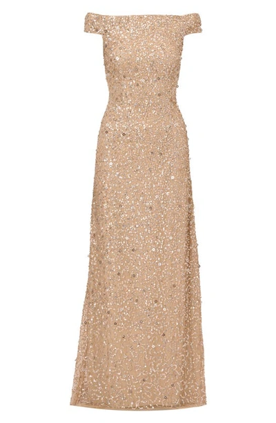Shop Adrianna Papell Sequin Mesh Gown In Champagne