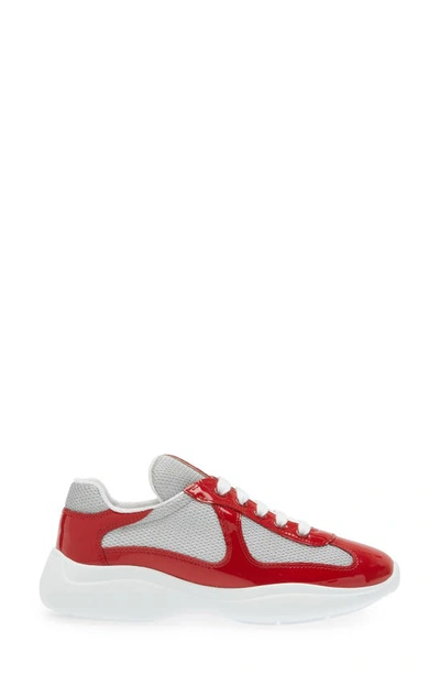 Prada America's Cup Vernice Patent Runner Sneakers In Red